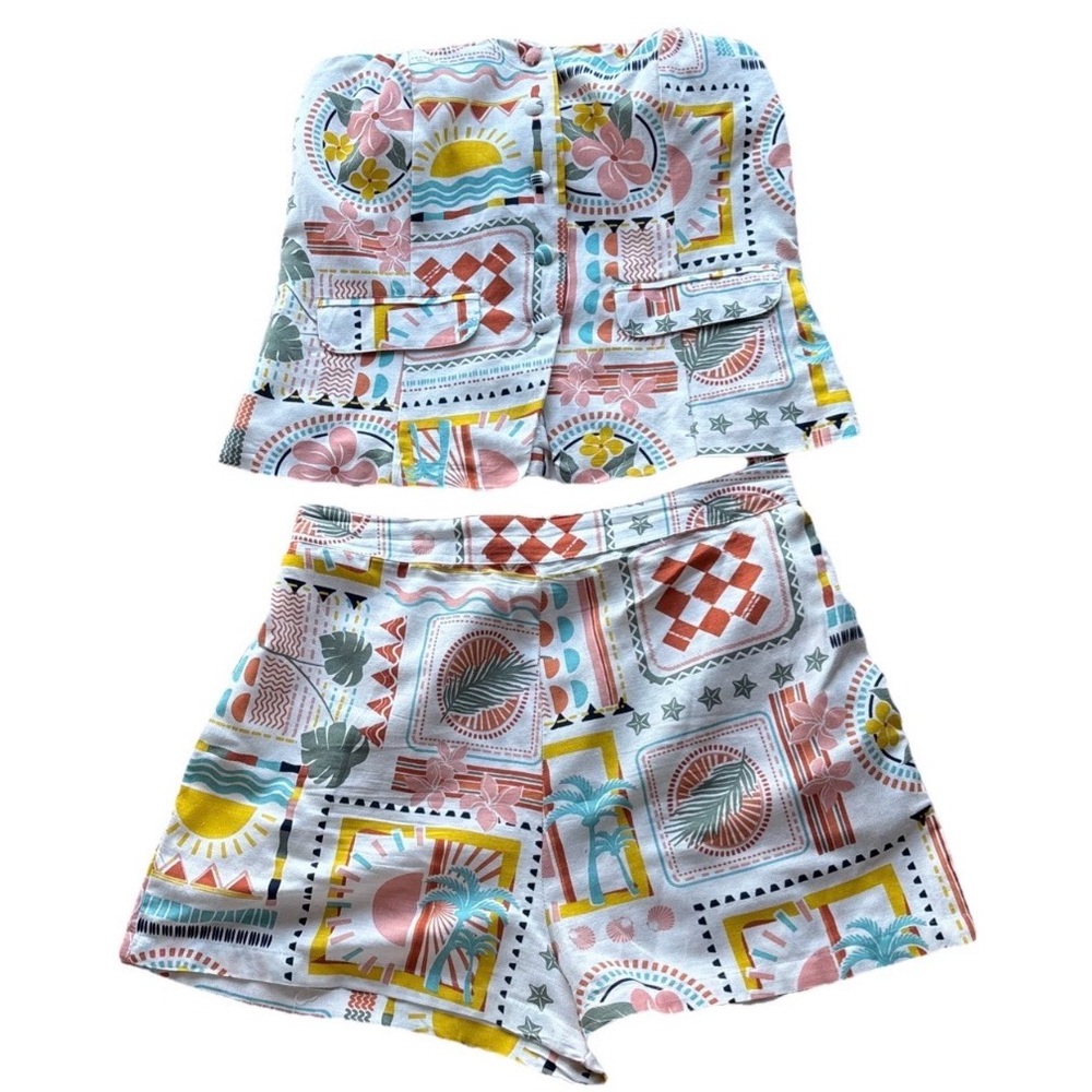 Midnight Sky 2-Piece Set Women’s Size Large Top & Shorts Colorful Vacation Print